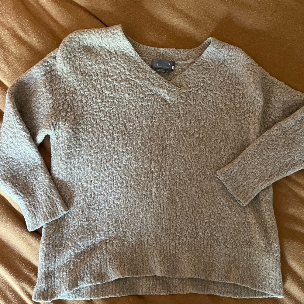 Anthropologie Textured Beige V-Neck Sweater